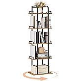 YATINEY 5 Tier Rotating Bookshelf, Freestanding Corner Bookshelf, 360 Spinning Bookcase Tower, Tall Industrial Style Organizer, Storage Shelf Bookcase for Living Room, Study, Rustic Brown SJ02BR