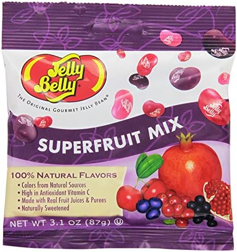 Jelly Belly Superfruit Mix Jelly Beans, 5 Natural Fruit Flavors, 3.1-Oz, 12 Pack