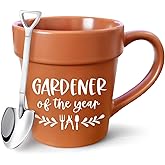 AKAQCHANG Gardener of the Year Coffee Mug Gifts,Plant Novelty Ceramic Mug with Shovel Spoon for Plant Lover Women Men Gardeners,Dad Birthday Father's Day Cute Mom Christmas Mother's Day Gifts