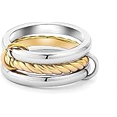 Stackable Rings for Women Non Tarnish: 18K Gold and Silver Rings Interlocking Ring Stack Set Mixed Metal Ring - Statement Rings for Women Dainty CZ Thumb Band Two-Tone Fashion Jewelry Gifts for Women