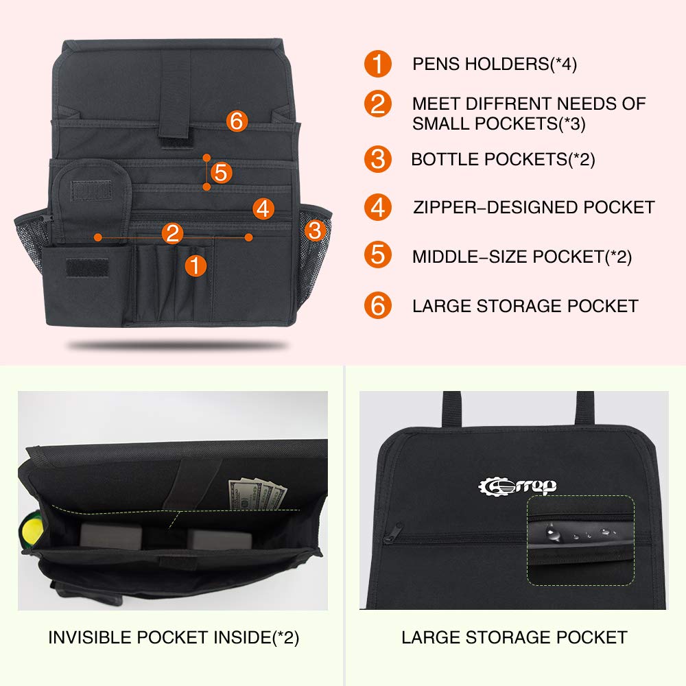 Carrep Car Front Seat Organizer,15 Pockets-Car Seat Organizer with Adjustable Strap, Laptop and Tablet Storage for Business Commuters and Law Enforcement/Police Officers