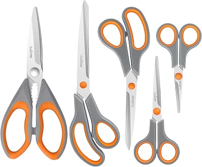 Asdirne Kitchen Scissors Set 5 Pieces Sharp Stainless Steel Blades Orange Grey