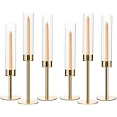 VINCIGANT 6PCS Gold Candle Stick Holders Centerpieces for Tables, Metal Candlesticks Holder with Acrylic lampshade for Parties, Valentine's Day, Birthday,Wedding Decorations
