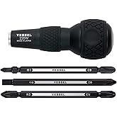 VESSEL BALL GRIP 1/4" Hex. Bit Interchangeable Screwdriver (Bit 3PC. (+1, +3 / +2, -6 / PZ2, PZ3) SET. 220W3J1)