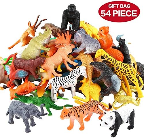 Animals Figure,54 Piece Mini Jungle Animals Toys Set, Realistic Wild Vinyl Pastic Animal Learning Resource Party Favors Toys For Boys Kids Toddlers Forest Small Farm Animals Toys Playset