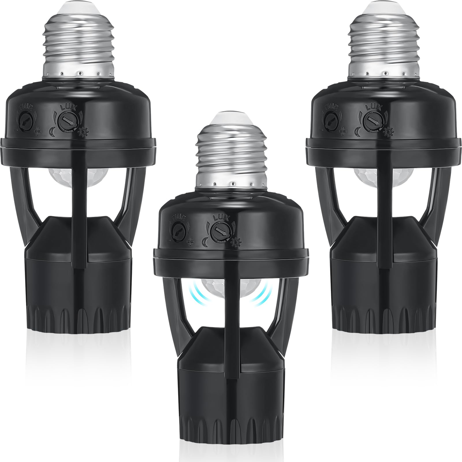 Photo 1 of Hortsun 3 Pcs Motion Sensor Light Socket Smart Screw in Light Bulb Outlet Compatible with E26/e27 Automatic on Off Night Light Control for Basement Basement Porch Storage Room, Black
