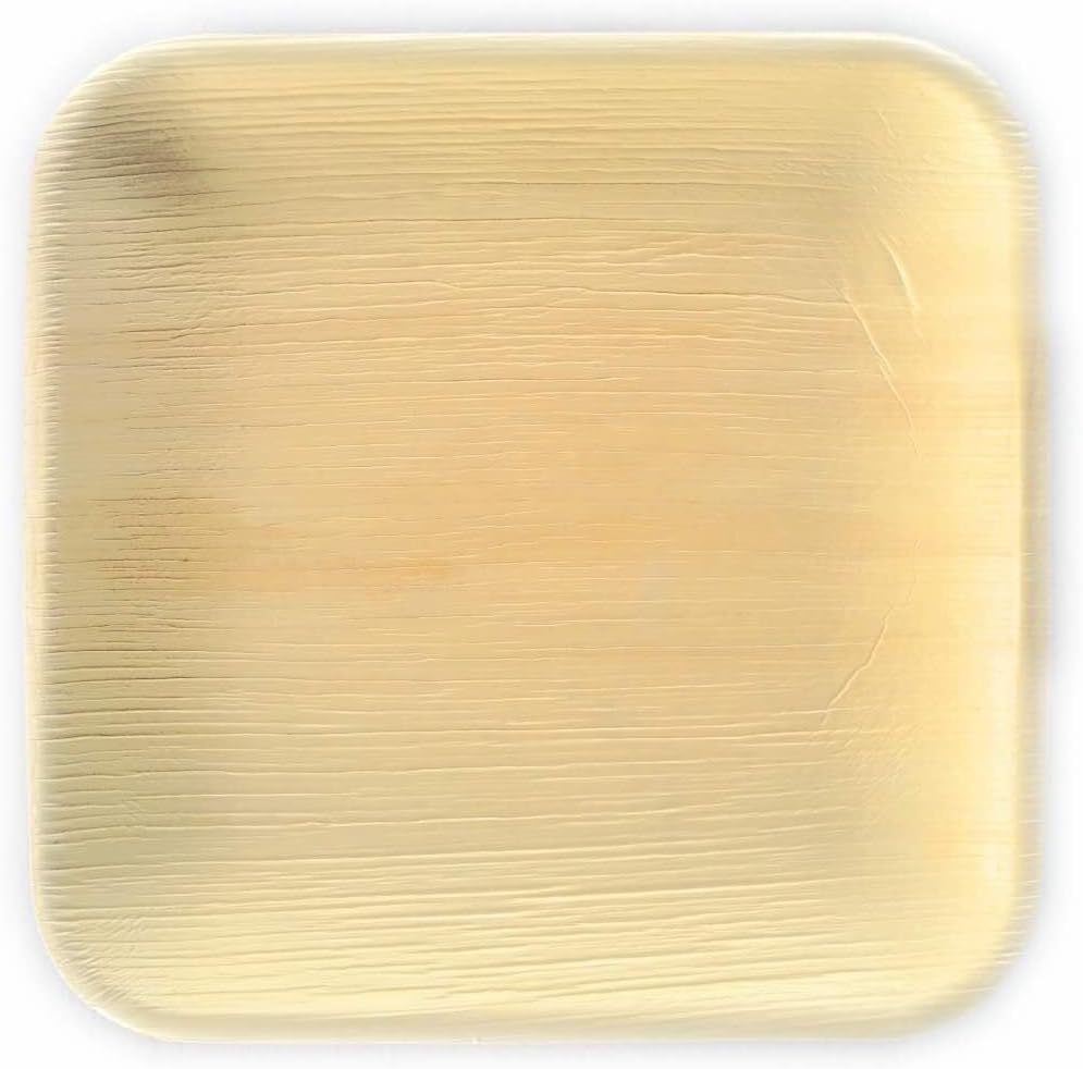 QEP Bio degradable Square Classic Eco Disposable Areca leaf Palm leaf plates Natural eco friendly plate, 10 inch (Wooden Grain, 10 X 10 Inch) - Pack of 25