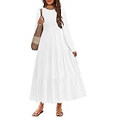 HOSIKA Tween Girls Fall Puff Long Sleeve Smocked Swiss Dot Tiered A-line Flowy Maxi Dress with Pockets 6-12 Years