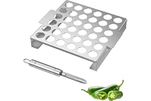 Skyflame Jalapeno Grill Rack with Handle and Chili Pepper Corer Tool - Large 36 Holes Capacity Stainless Steel Drumstick Chicken Wings Roaster for BBQ Smoker and Oven