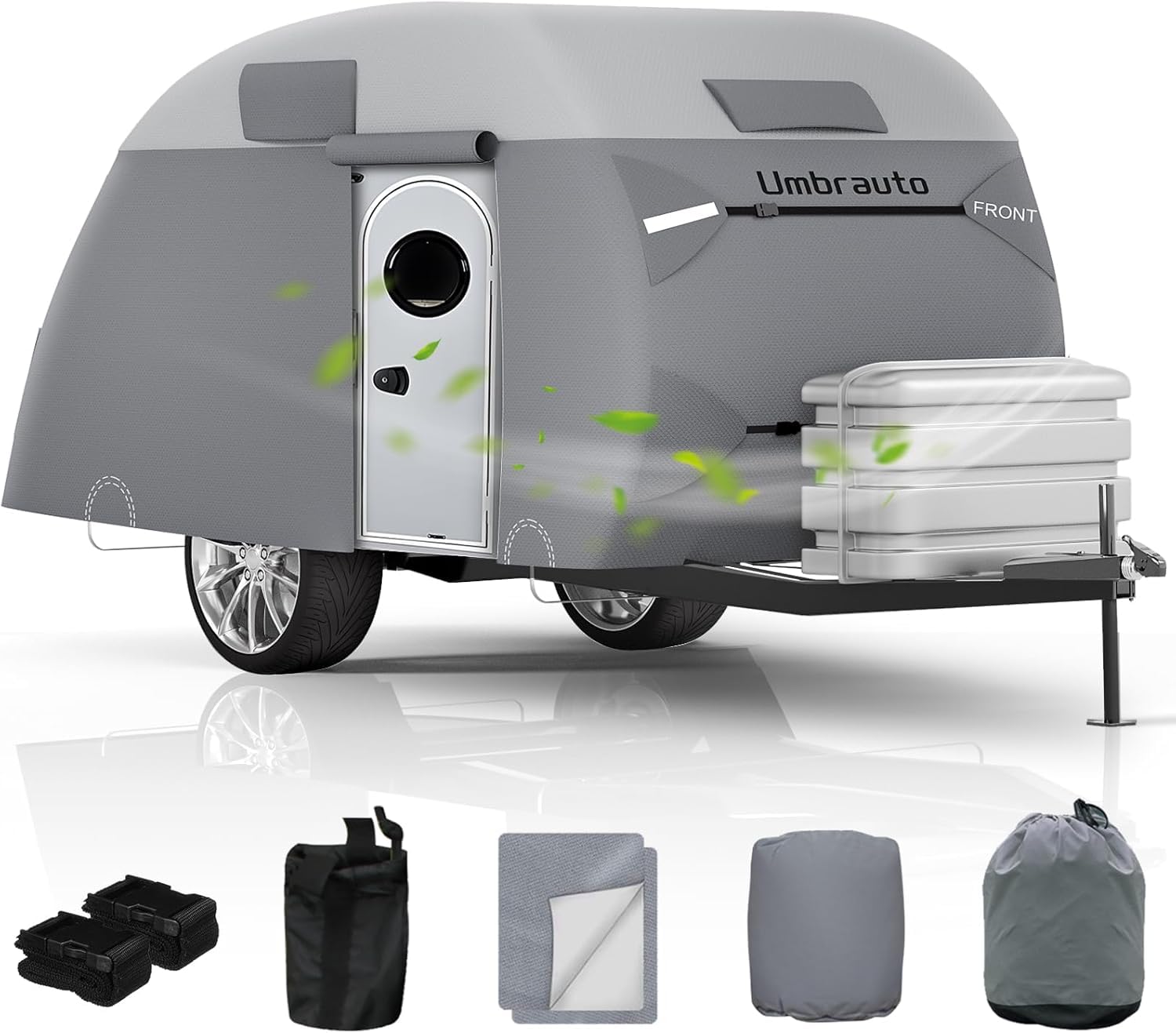 Photo 1 of Umbrauto Teardrop Travel Trailer Cover Fits 5'-8' Trailers, 7 Layers Top Heavy Duty Waterproof Camper Cover with Windproof Strap for R-Pod Trailers, Clamshell Trailers