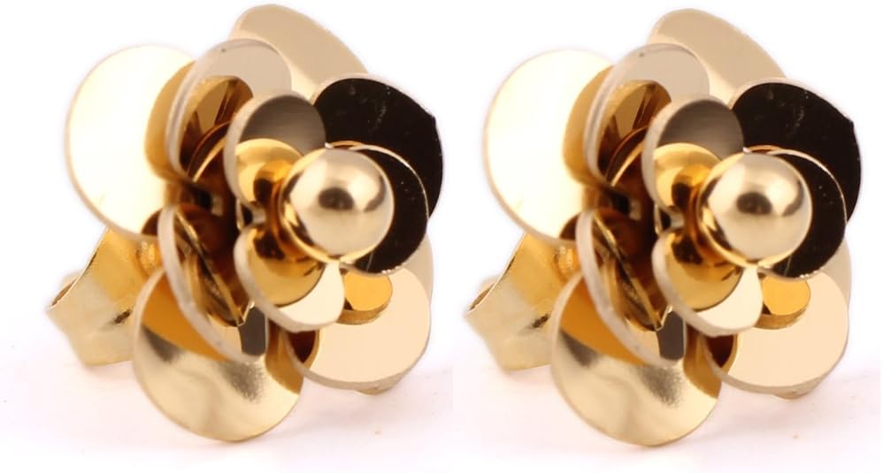 VQYSKO Women Wedding Earrings 316L Stainless Steel 18K Gold-plated Flower Stud Earrings (G)