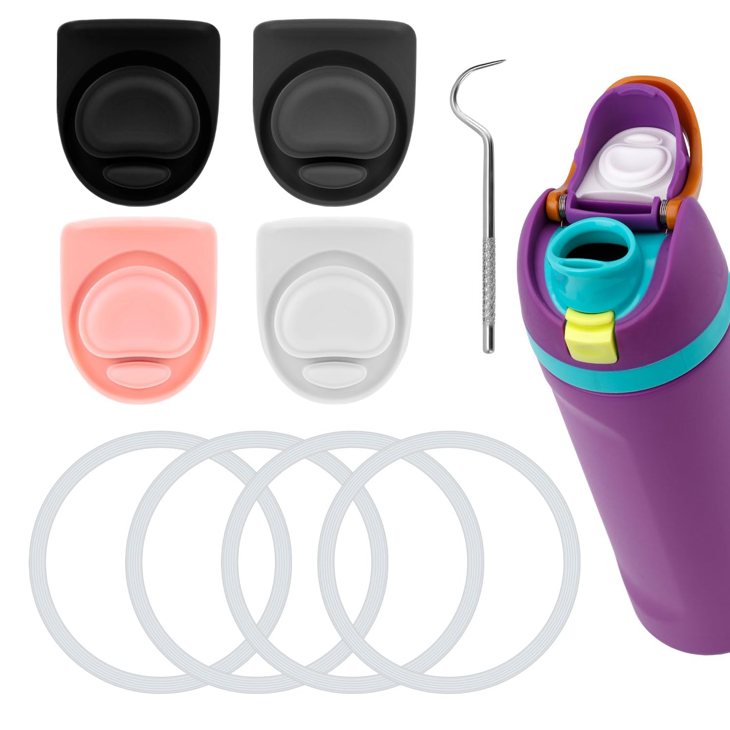 Gosknor 9pcs Water Bottle Replacement Parts Compatible with Owala FreeSip, Water Bottle Seal O Ring & Replacement Stopper for Owala 16/19/24/25/32/40oz Gasket Plug Lid Accessories BPA-Free