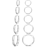 Senteria 5 Pairs Sterling Silver Hoop Earrings Small Silver Hoop Earrings Hypoallergenic Tiny Huggie Earring for Women Cartilage Sleepers Hoops Earring Sets 8/10/12/14/16mm