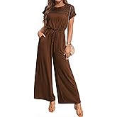 Dokotoo Women's Dressy Casual Jumpsuits One Piece Outfits Drawstring Wide Leg Pants Rompers