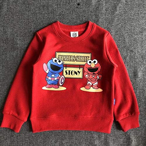 Sweatshirts Children Tops Sesame Street Animation Plus Velvet Hedging Long-sleeved Sweater T-shirts Red-110cm