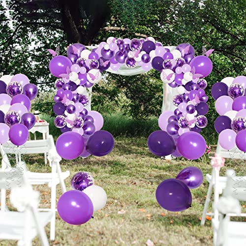 PERPAOL 150pcs Purple Balloon Garland Kit with Butterfly Stickers Foil