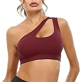 Sykooria Womens One Shoulder Sports Bras Workout Left Strap Yoga Bras Cute Medium Support Crop Tops