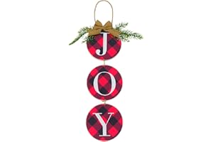 LaZimnInc Christmas Decoration JOY Wall Sign, Buffalo Check Plaid Wreath for Front Door Rustic Burlap Wooden Christmas Ornaments for Home Window Wall Farmhouse Indoor Outdoor