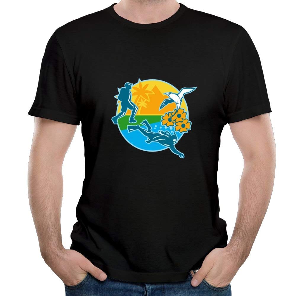  Two Scuba Diver With Bird Flower And Sunset Male Elastic Shirt