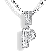 WM WONDER MOJO A-Z Initial Necklace for Men Women,14k White Gold Plated Cubic Zirconia Initial Letter Pendant Necklace,Letter Dainty Necklaces for Women Jewelry Gifts 22inch Chain