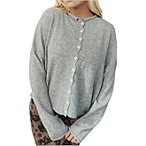 Esmeling Women Button Down Striped Cardigan Crew Neck Long Sleeves Sweater Open Front Knit Outerwear