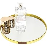 SEMSOIIO Luxury Mirrored Decorative Tray, Round Glass Mirror Vanity Tray for Perfume and Jewelry Display, Modern Makeup Storage Organizer for Dresser, Bathroom, Coffee Table, Kitchen Counter