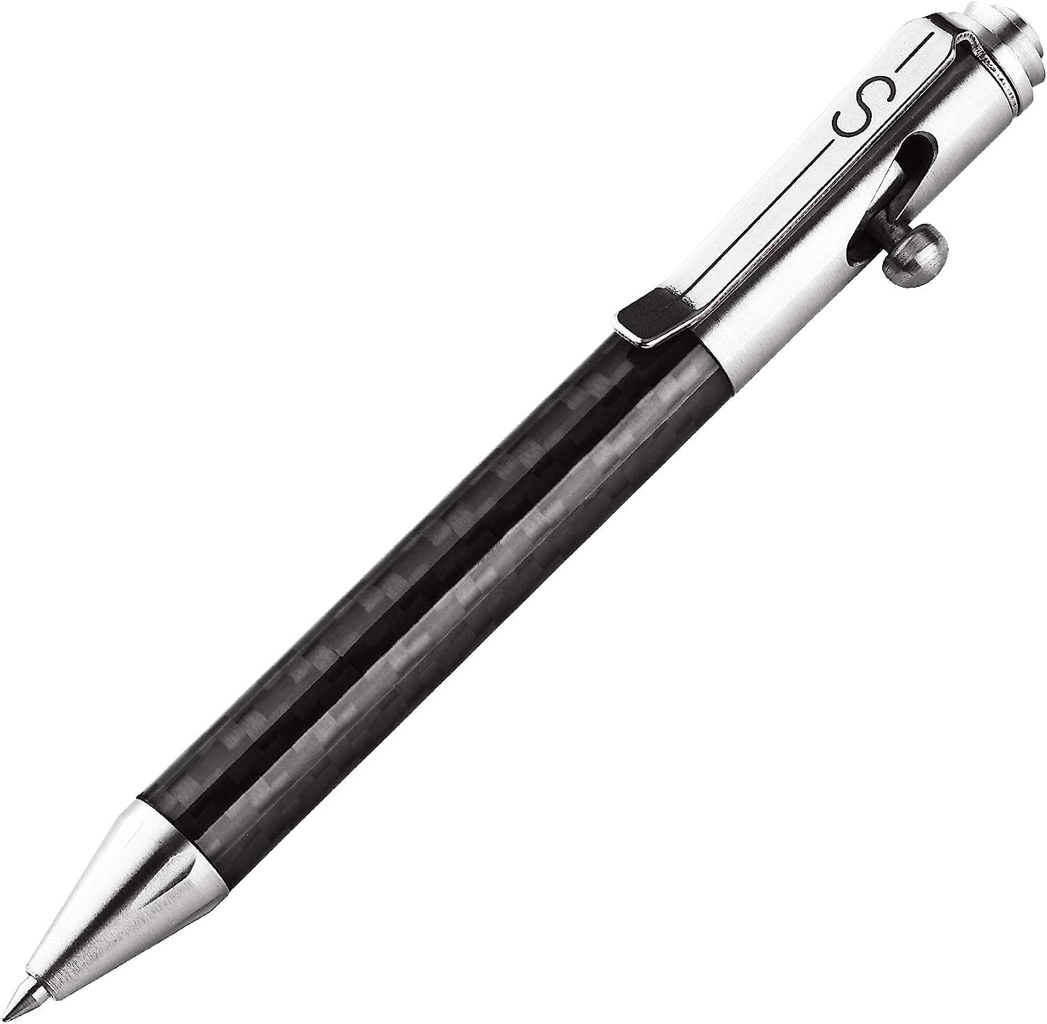 SMOOTHERPRO Carbon Fiber Bolt Action Pen with Stainless Steel Pen Clip for Signature Office School Business (CT020)