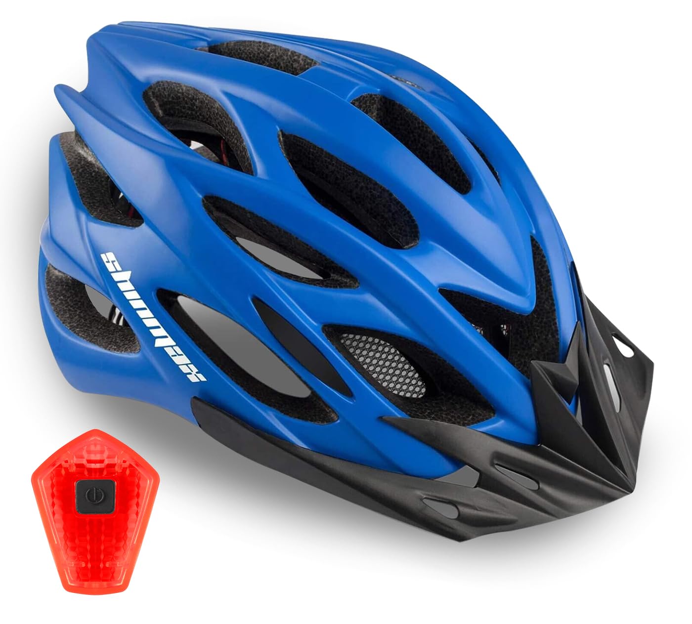 Shinmax Bicycle Helmet with Safety LED Light, CE Certified Bike Helmet Adjustable Mountain & Road Cycle Helmet for Men Women Adult Cycling Helmet with Detachable Visor Backpack Lightweight MTB Helmet