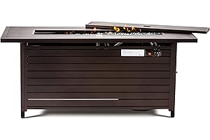 LEGACY HEATING 57 inch Gas Fire Pit Table Outdoor Propane Fire Pit Table, 50000BTU Fire Table with Lid, Retangular Bronze Firepit Table for Garden Courtyard Deck Poolside Party