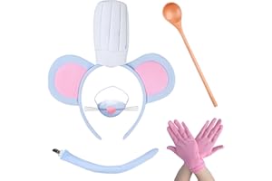 5 Pcs Halloween Mouse Chef Costume Set - Ears Headband, Tail, Gloves& Nose Wooden Spoon Ideal for Parties, Cosplay & Gifting