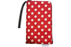 Tainada Women Universal Phone Wristlet Wallet Pouch, Dual Slots Zipper Purse Carry Case Bag for iPhone 16/15, 16/15 Pro Max, 15/14 Plus; Samsung S24+, S23 FE, A25, A54 (Red White Polka Dots)