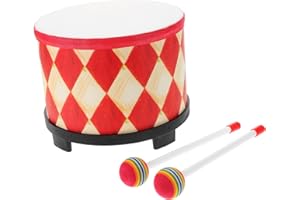 Milisten Tambour à main en bois avec baguettes Rouge Design éducatif musical pour l'apprentissage sensoriel de la motricité