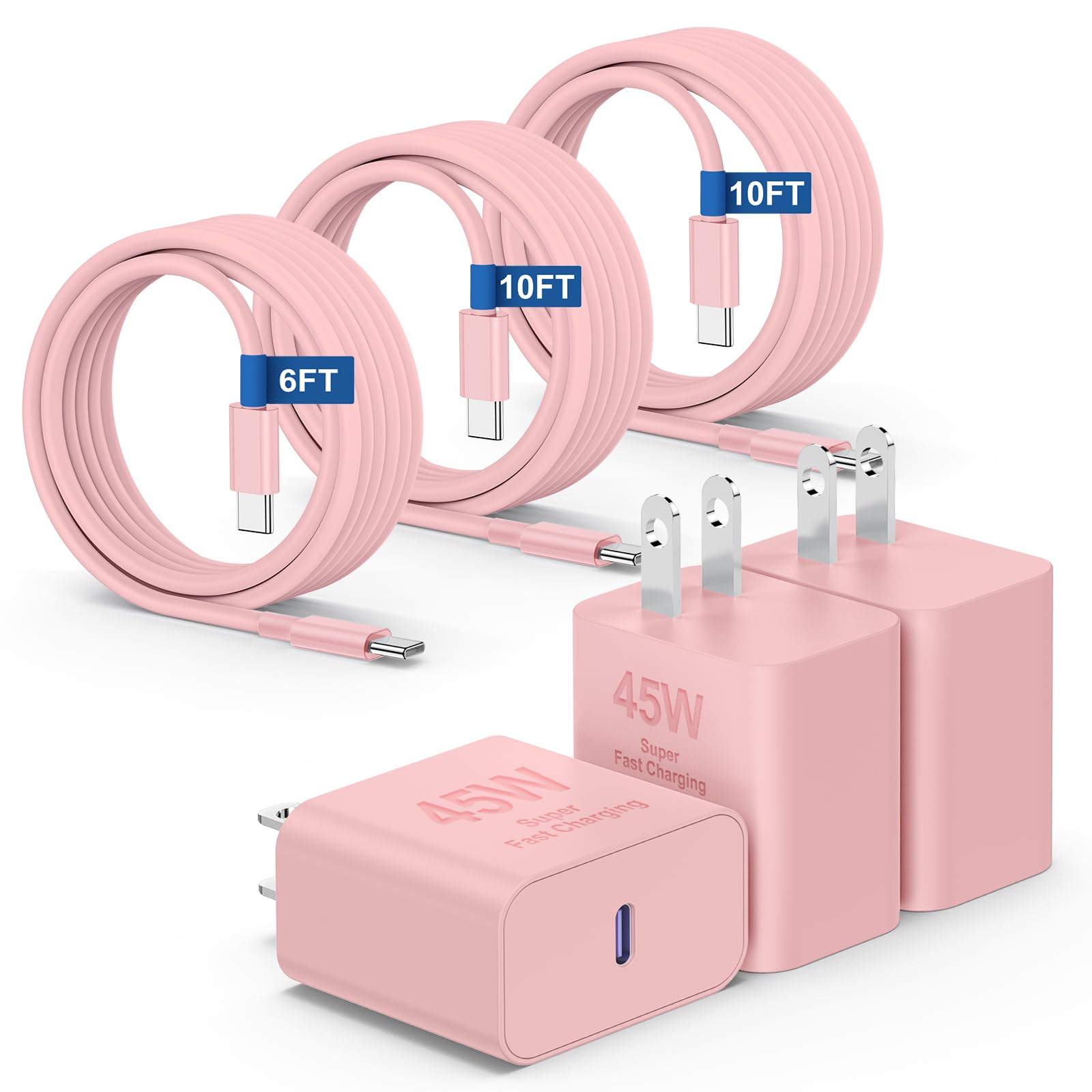 45W iPhone 17 16 15 Pro Max Charger Fast Charging 6FT/10 FT/10FT, Super Fast USB C Charger Block with Extra Long Type C Charging Cable,PD Quick Adapter 3.0 for iPhone 17 air/16e 15Pro/16 15 Plus-Pink Image