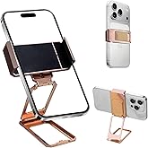 OBHEI New Three Folds Clip Type 360° Folding Bracket, Travel Cell Phone Stand,3M Tape Sticker Holder, Adjustable Cell Phone Stands Compatible with All Types Smartphones (Rose Gold)