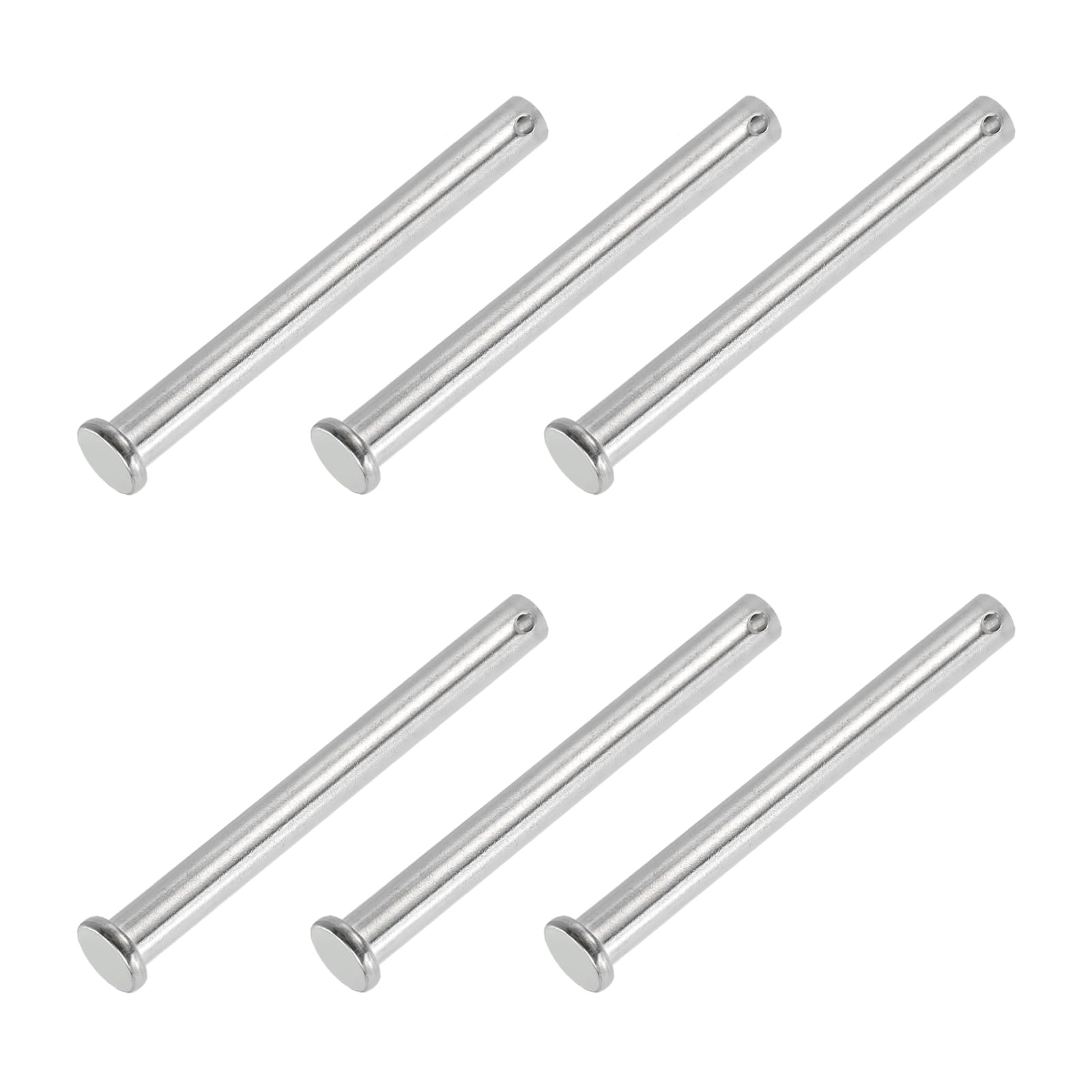 PATIKIL 10 x 110 Mm Single Hole Clevis Pins, 6 Pcs 304 Stainless Steel Flat Head Pin for Hitch Pin Lock Link Hinge Systems, Silver