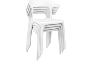 VECELO 4 Pack Plastic Stacking Chairs, Stackable Dining Chairs for Kitchen Restaurant Patio, Portable Indoor Outdoor Use, No Assembly Required, Classic White