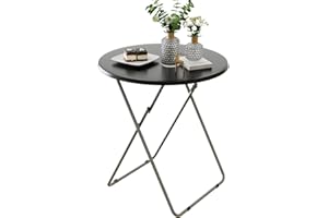 Fleecy day Folding Round TV Tray Table,TV Dinner Table with Sturdy MDF Top,Eating Trays for Living Room with No Assembly Required, 17.5 x 17.5 x 26 in(Black)