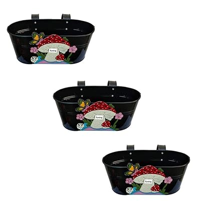 Tovick Set of Three Garden or Balcony Decor Polka Design Metal planters with Detachable Hooks for Indoor Decor/ Garden Decor hftdg