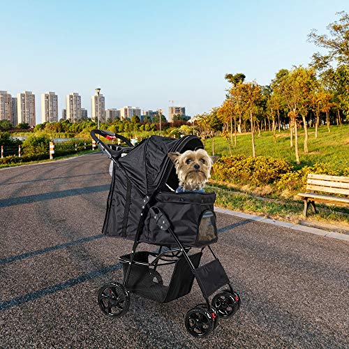 KARMAS PRODUCT Pet Stroller for Dog Cat Small Animal Folding Walk Jogger Travel Carrier Cart with Four Wheels (Black) - Thumbnail 6