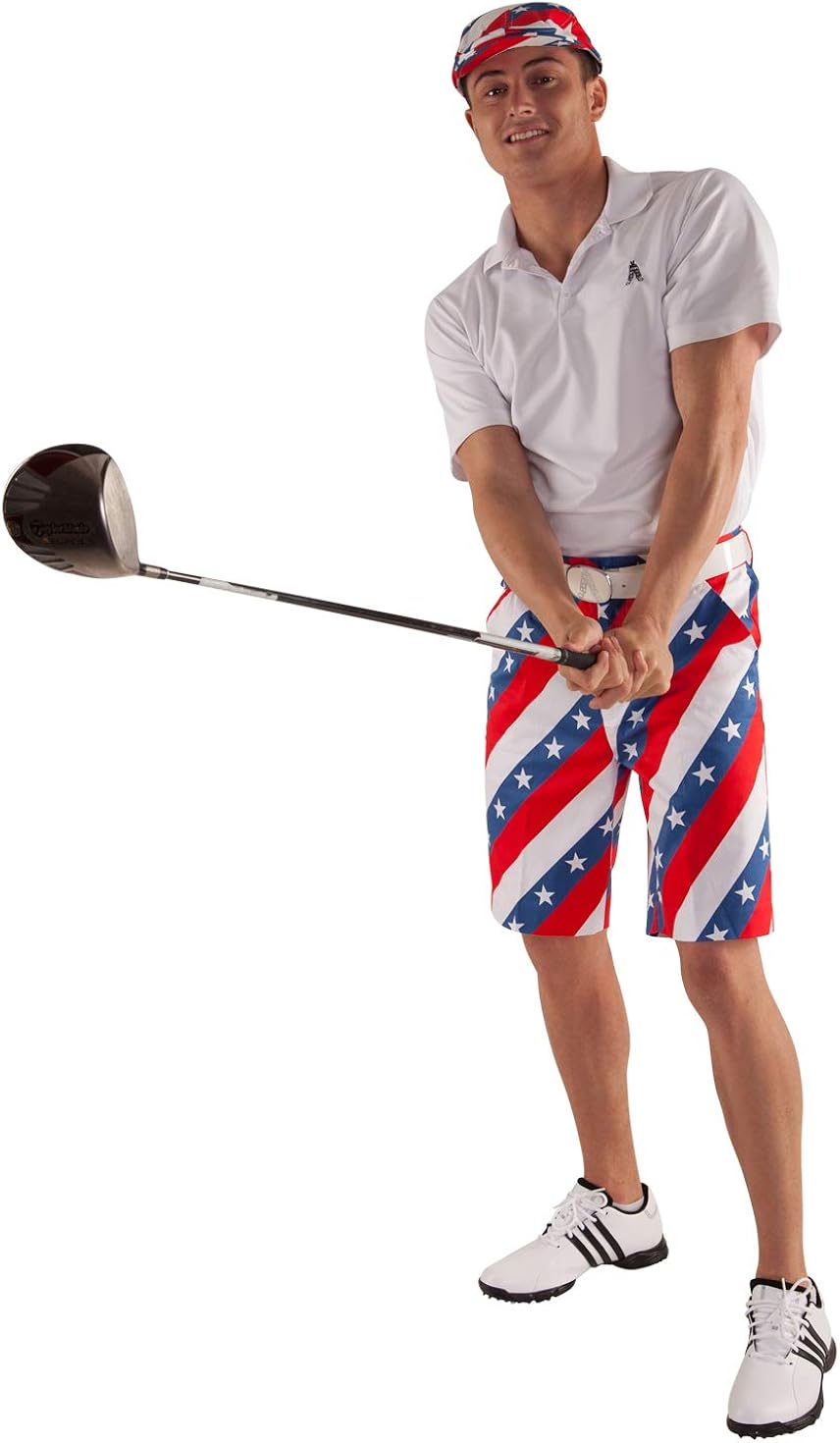 Royal & Awesome Pars and Stripes USA Mens Golf Shorts - 30W: Clothing