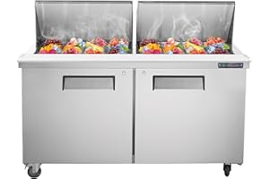 JINSONG 60" Refrigerator Sandwich & Salad Prep Table, Stainless Steel Refrigerated Food Prep Station, 16.4 cu. ft with Cutting Board and 24 Pans for Restaurants, Bar, Shops, Delis,etc