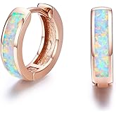 CUOKA MIRACLE 925 Sterling Silver Opal Hoop Earrings for Women - Opal Hinged Huggie Hoops, Hypoallergenic Small Hoop Earrings for Sensitive Ears, Dainty Everyday Jewelry Birthday Christmas Gift