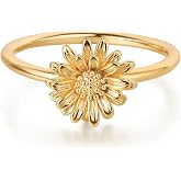 LADYGD Birth Flower Stacking Ring for Women | 14K Gold Plated Brass, 12 Engraved Floral Motifs, Slim Stack-Ready Band, Available in US Sizes 5-9