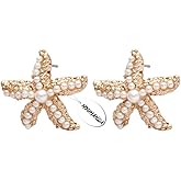 NOUMANDA Beach Jewelry Pearl Starfish Stud Earrings Ocean Lover Gift
