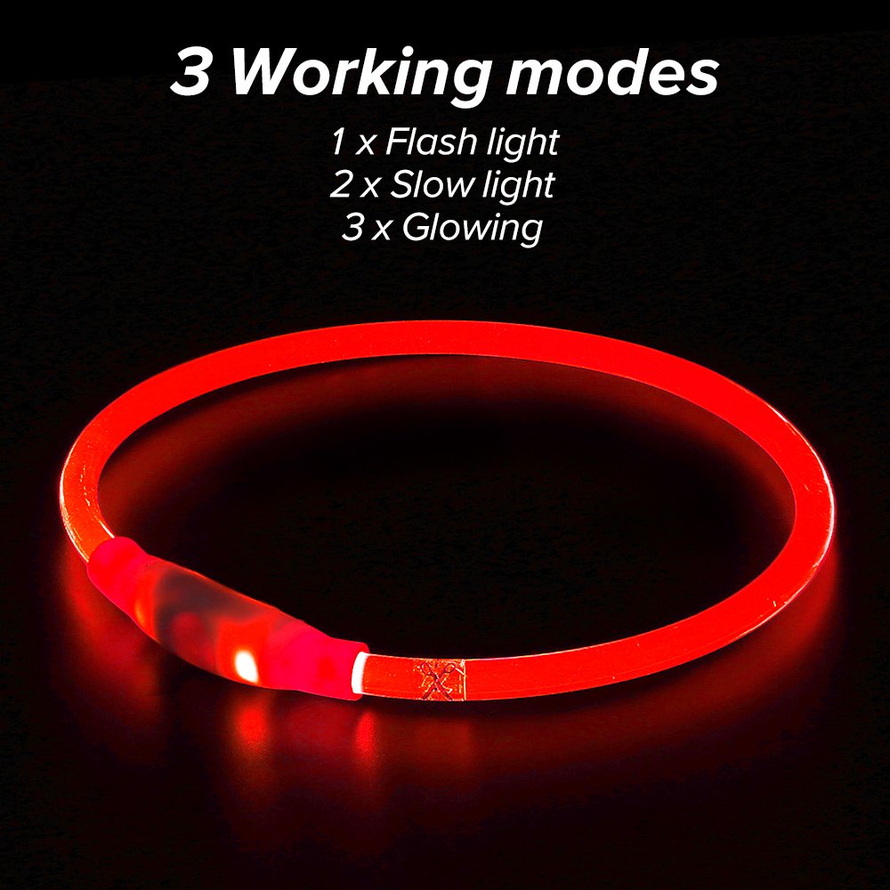 Illumifun Led Dog Collar, USB Rechargeable TPU Cuttable Light Up Collar Make Your Dogs Seen & Safe in the Dark (Ruby Red)