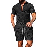 Runcati Mens Summer Beach Outfits 2 Piece Short Sleeve Sets Button Down Linen Cotton Shirts and Shorts Casual Vacation Set