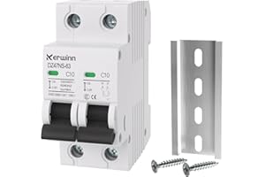 KERWINN Single-Side Interlock Circuit Breaker Manual Transfer Switch 120V/240V AC Transfer Switch 2Pole 10Amp RV Transfer Switch DIN Rail Mount for RV,Generator,Dual Power Systems (10A)