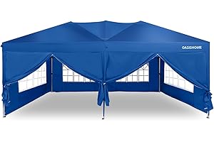 OASISHOME Pop-up Gazebo Instant Portable Canopy Tent 10'x20', with 6 Removable Sidewalls, Windows, Stakes, Ropes, Carrying Bag, for Patio/Outdoor/Wedding Parties and Commercial Events (10x20, Blue)