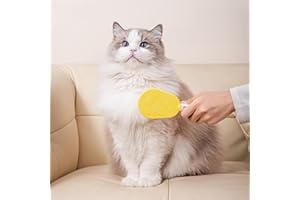 Cat Comb Deshedding Tool for Cats, Detangling & Grooming Brush for Short & Long Hair - Fan Yellow