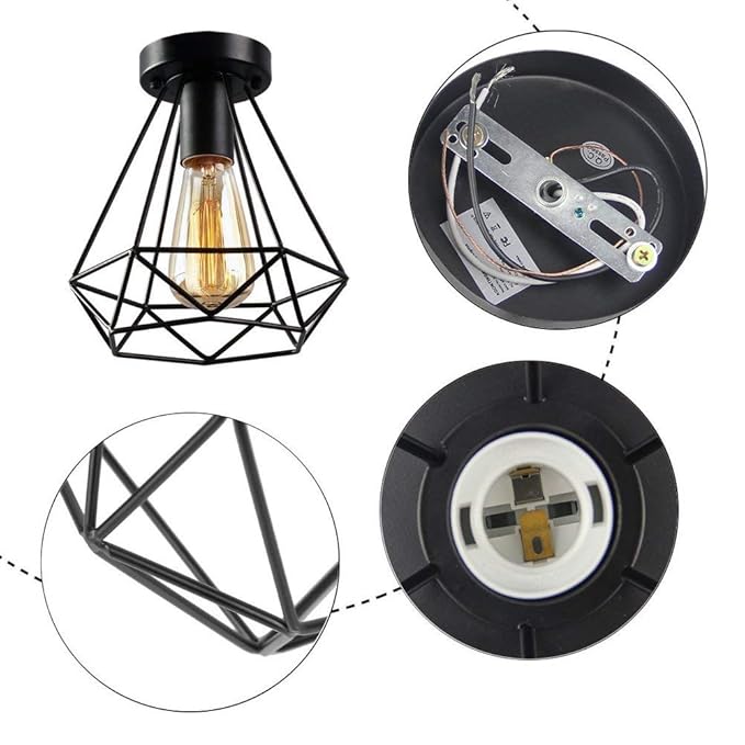 Sheen Vintage Wire cage Pendant lamp shade,E26 Base Ceiling lamp Semi
